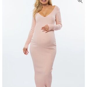Elegant Pink Ribbed Knit Maternity Dress